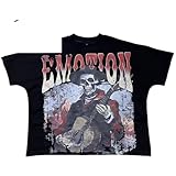 Camiseta Negra De Manga Corta con El Texto EMOTIO Y Un Gráfico De Una Cara De Dibujos Animados Exagerada.-color1||l