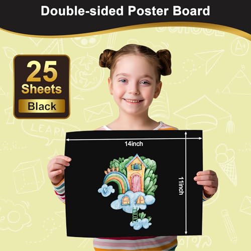 Image of 25 Pcs Black Poster Board Paper 11x14, ROOKEA Vision Boards Posterboard Bulk for School Projects Classroom Arts Craft Presentations Drawing Scrapbooking Blank Graphic Display