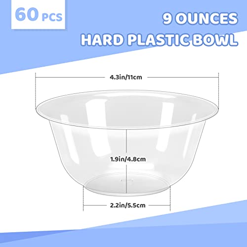 Badenbach 60 Pack 9Oz Hard Plastic Bowls, Clear Salad Bowl Disposable Soup Ice Cream Candy Serving Bowls For Wedding Birthday Halloween Christmas #TOP1
