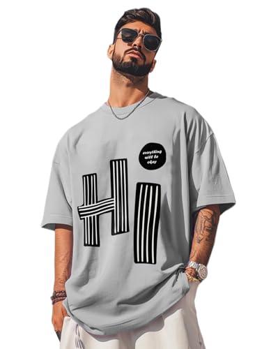 Image of AUSK Mens Loose Fit Oversized Printed Cotton T-Shirts Half Sleeve Drop Shoulder Men Tshirt