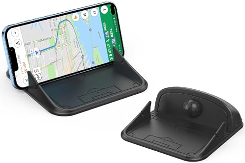 Car Cell Phone Holder, Mount Silicone Pad Mat for Various Dashboards, Slip Free Desk Phone Stand Compatible with iPhone, Samsung, Android Smartphones, GPS Devices and More, Black
