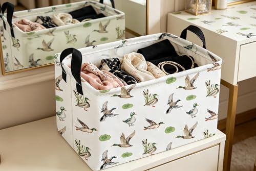 Image of Essme Rectangular Kids Baskets,Duck Storage Box,Cute Basket for Kids with Handles for Room Decor, Book Bins,Shelf Basket.(Green Duck
