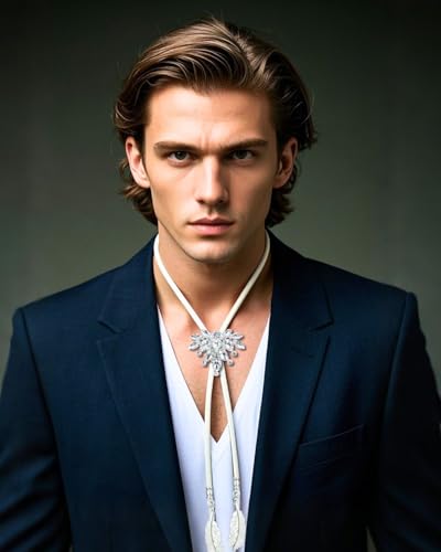 Image of PEARLY JUN Bolo Tie for Men Women Rhinestone Bling Western Cowboy Brown Leather Country Style String Wear Shirt Vest