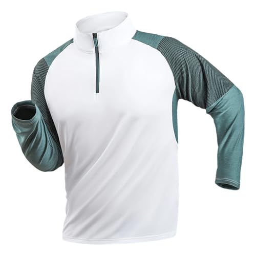 Generisch Camiseta funcional para hombre con media cremallera – Camiseta deportiva de manga larga con diseño de bloque de color | parte superior de entrenamiento transpirable, Style_i06 Blanco, 5XL