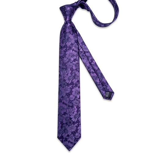 Image of DiBanGu Silk Floral Ties for Men Woven Paisley Necktie and Tie Clip Handkerchief Cufflinks Set for Party Wedding