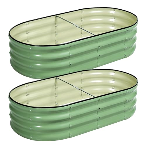 Image of 2 PCS Galvanized Raised Garden Bed 4x2x1 Ft, Oval Metal Outdoor Planter Box Kit with Safety Rubber Edge, Easy Assemble Bottomless Large Planting Container for Vegetable, Flower, Fruit, Green