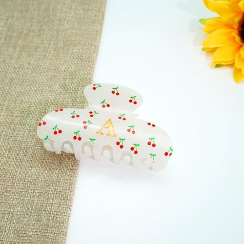 Image of Hair Claw Clips for Girls - Y2K Accessories, Fashion Claw Clips Durable Hair Clips Cherry Print Hair Accessories, Wedding Bridesmaid Birthday Christmas Gifts for Girls, Letter A
