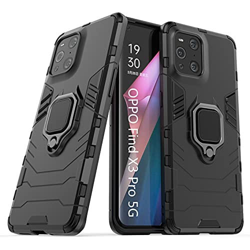 Funda OPPO Find X3 Pro 5G, Fundas 2in1 Dual Layer Anti-Shock 360° Full Body Protección TPU Silicona Gel Bumper y Duro PC Armadura con Soporte Carcasa para OPPO Find X3 Pro 5G, Negro