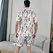 Men's Satin Pajama Set Short Sleeve Silky Pajama scanties Button Down Sleepwear Multicolor Silky Men's Pajama Set(White Birdie-XL)