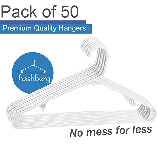 Heshberg Home Plastic Hangers 50 Pack With Hooks - Space Saving Tubular Clothes Hangers Standard Size Ideal For Everyday Use - White #TOP1
