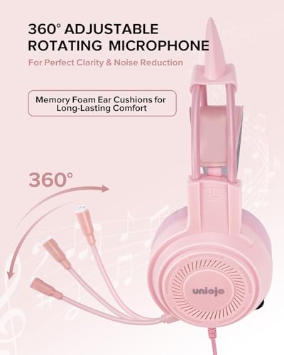 Image of Upgraded Pink Gaming Headset for PS4, PS5, Xbox One, PC, Switch, Laptop, Mobile - Cat Ears, Noise-Canceling Mic, 7.1 Surround Sound, LED Light, Soft Memory Earmuffs for Ultimate Comfort