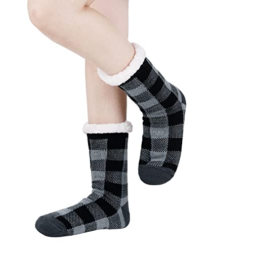 Image of Chassic Sherpa Lined Slipper Socks for Women, Non-Slip Cozy Winter House Socks, Soft Fuzzy Socks, Christmas Gifts for Women & Ladies Stocking Stuffers