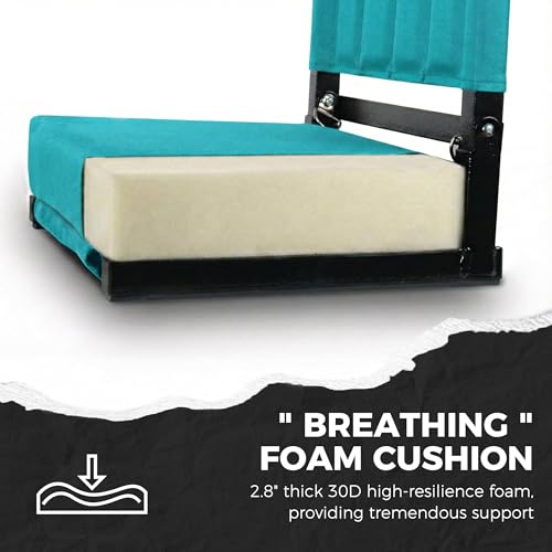 Image of SPORT BEATS Stadium Seats with Back Support Bleacher Chairs with Back and Cushion Thick Padded Bleacher Seats Includes Shoulder Strap Cyan 1pc Regular - 17 inch W x 12 inch D x 16.5 inch H