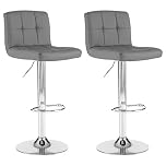 Neo® 2X Cuban Chrome & Gas Lift Swivel Faux Leather Kitchen Breakfast Bar Stool (Dark Grey)