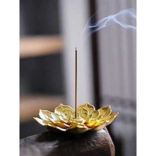 Image of SATYAM KRAFT 2 Pcs Lotus Flower Design Agarbatti Stand Incense Holder and Detachable Ash Catcher Metal for Festive Decorations setup, Mandir, Pooja, Wedding & Spiritual Events, Insence Burner (Golden)