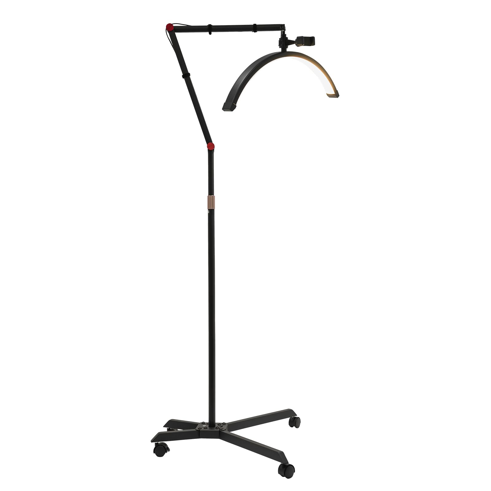 Lampada da terra a LED a forma di mezzaluna, 36 W, altezza regolabile 83-128 cm, luminosità 0-100% e 2 colori di luce, orientabile a 360°, con telecomando e controllo via cavo, clip per smartphone