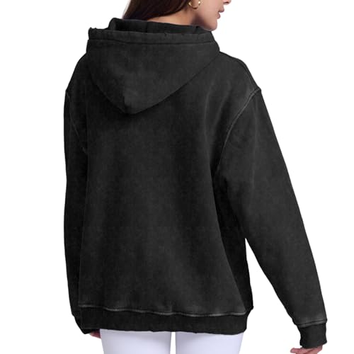 Image of FAIABLE Womens Oversized Acid Wash Hoodie Unisex Heavyweight Cotton Hoodies Fleece Vintage Washed Sweatshirt Women Men