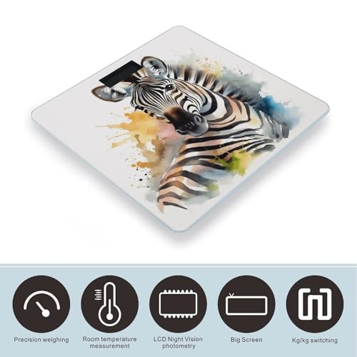 Báscula digital de baño diseño cebra, vidrio templado, 400 lb miniatura 3