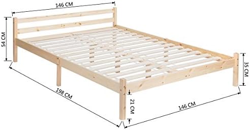 Double Bed Frame 4FT6 Durable Solid Wood Bedframe Sturdy Slats Modern Design Bedroom Furniture Wood