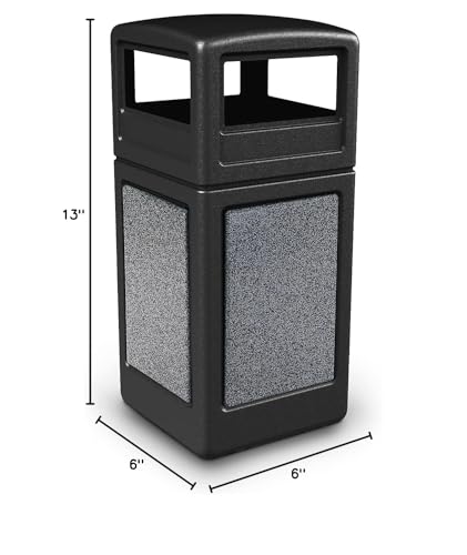 Image of Commercial Zone StoneTec Square Receptacle with Dome Lid, 42 Gallon, Black w /Pepperstone Panels