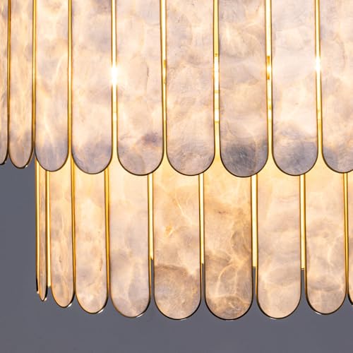 TOCHIC Shell Chandelier Light Fixture, 5-Light Capiz Chandelier Coastal Gold Bathroom Chandeliers Over Tub, Modern Seashell Round Hanging Pendant Lighting for Dining Room Living Room Bedroom Hallway - Image 2