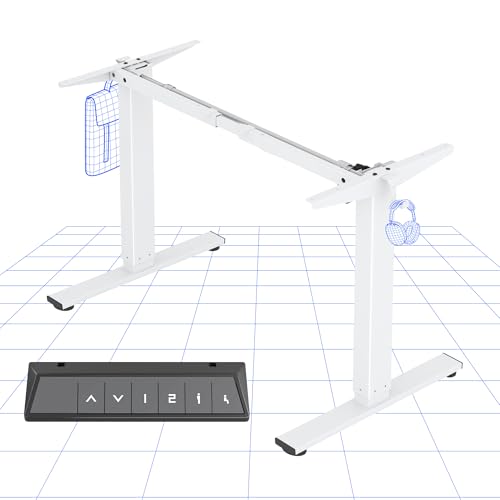 FlexiSpot Höhenverstellbarer Schreibtisch Gestell mit 2 Haken und Höhenmemory-Funktion & LED-Höhenanzeige, Elektrisch höhenverstellbare Tischbeine (Weiß)