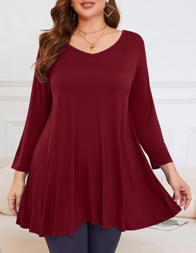 Image of LARACE Tunics 3 /4 Sleeve Plus Size Tops for Women V Neck Loose Fit Flowy Clothing for Leggings