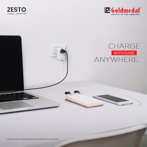 Image of Goldmedal Zesto Travel Adapter with International Socket &Dual USB- A | 3-Pin Socket | Multiplug Adapter For Travel, Home & Office