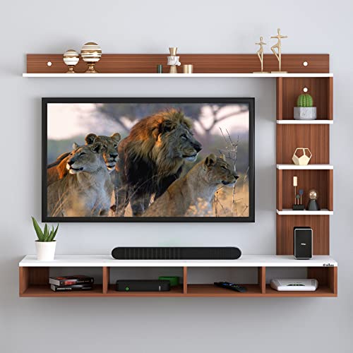 Image of Anikaa Irina Engineered Wood Wall Mount TV Unit /TV Stand /TV Cabinet /TV Entertainment Unit /Set Top Box Stand (Walnut White) (Ideal for 43 Inch)(D.I.Y)