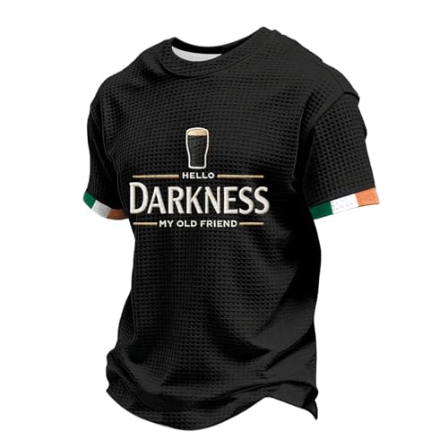 Men's Hello Darkness My Old Friend Shirts Waffle Short Sleeve T-Shirt Shamrock Irish Saint Tshirt Lucky Clover Sweatshirts St Patricks Day Shirt Men Drinking Tee