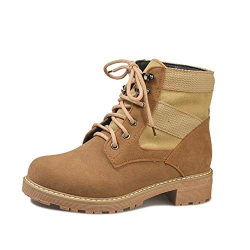 Womens Lace Up Martin Ankle Boots Lace Up Walking Booties Lightweight Short Moto Boots Low Heel Durable Trendy Combat Bootie Apricot