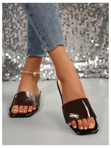 Image of Verdusa Clear Sandals For Women Square Toe Slides Summer Slip On Beach Flat Sandals