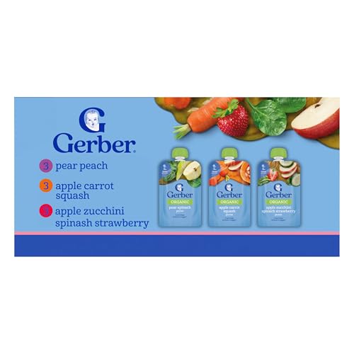 Gerber Stage 2 Baby Food, Organic Fruit and Veggie Favorites Puree Pouches Variety Pack, No Added...