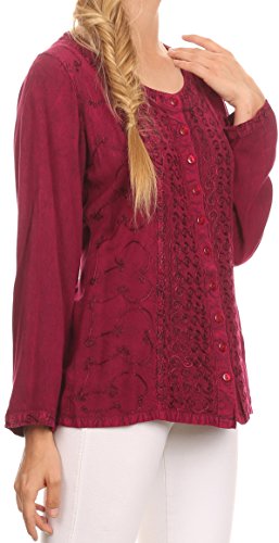 Image of Sakkas Fedella Deep Scoop Neck Long Sleeve Blouse Top with Adjustable Back Straps