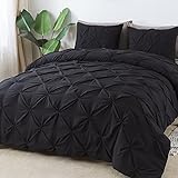 Litanika Black Queen Pinch Pleat Duvet Cover, 3 Pieces Pintuck Cover Soft Microfiber Bedding Set...