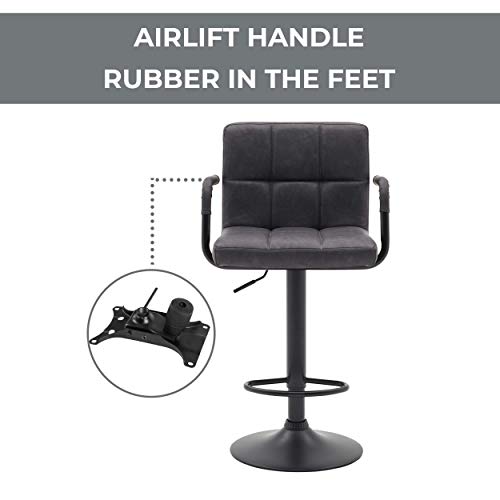 Halter Modern Bar Stool with Armrest, Counter Height Bar Chair, Vinyl, Matte Black Powder Coating, Set of 2 (Light Gray) - Thumbnail 3