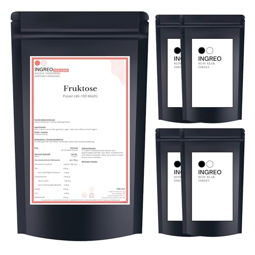 5 kg | Fruktose Pulver | Kristall Fruktose | 5x1 kg | 40100 Mesh | Süßungsmittel Rohstoff | Lebensmittelqualität | präzise Verarbeitung | INGREO