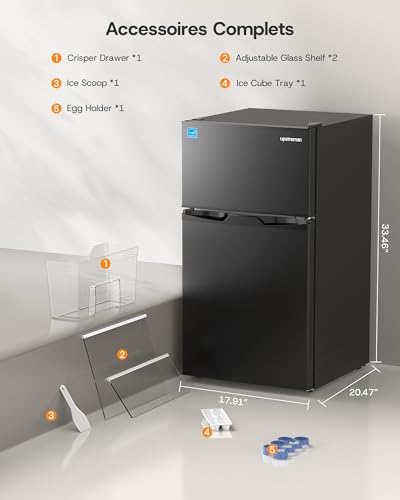 Image of Upstreman 3.1 Cu.Ft Mini Fridge with Freezer, Double Door Small Refrigerator, Adjustable Thermostat, Energy Star Certified Low Noise Mini Refrigerator for Bedroom, Dorm, Apartment Black-TM31