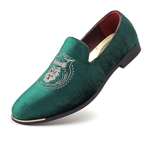 LCQL Men's Slip-On Embroidery Penny Loafers Flat Boat Shoes for Driving Walking Wedding Outdoor Indoor Size 7-14