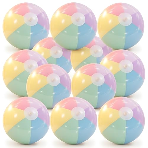 MiniInflat 12 Pcs Pastel Inflatable Beach Balls Bulk Pastel Color Jumbo Big Beach Balls Baby Shower Birthday Summer Swimming Party Decorations Favor Water Games(12.5 Inch Macaron Color)