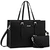 LOVEVOOK Women's 15.6 inch Laptop Tote, Waterproof PU Leather Computer Work Bag, Large Capacity Business Office Tote Black
