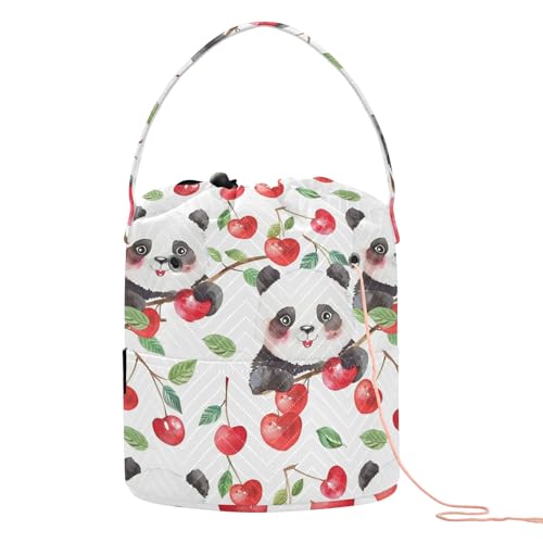 Yarn Storage Bag Small Crochet Bag Knitting Bag Organizer Panda Cherry Yarn Bags for Crocheting Basket
