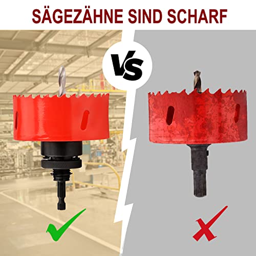 Lochsäge 74mm,M42 HSS Lochbohrer Set für Holz Aluminium Eisenblech Rohr Kunststoff,Schnitttiefe 44 mm（Rot）