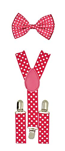 Kids Children Babies Pink Polkadot Suspender & Bow tie Set