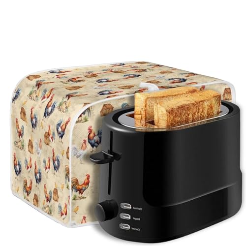 Image of Toaster Dust Cover 2 Slice, Microwave Toaster Oven Grill Cover Stain Resistant Dustproof Kitchen Small Appliance Cover with Top Handle for Kitchen, Farm Rooster Chick