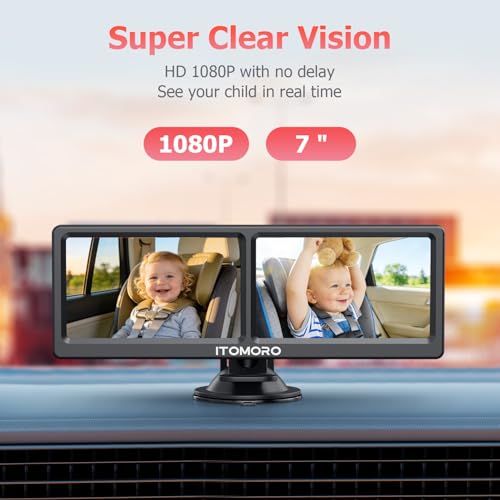 Image of Itomoro Baby Car Camera for 2 Kids, 7 inch HD 1080P Dual Camera Split Screen
