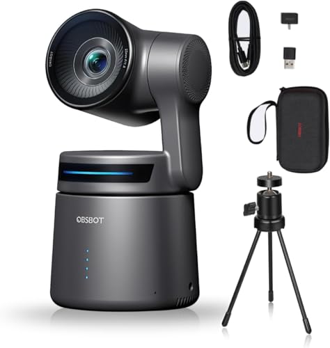 Image of OBSBOT Tail AIR,with Tripod,NDI PTZ Camera, 4K AI-Powered Webcam,1.8" CMOS,f/1.8 Aperture,AI Auto Track,Gesture & Remote Controls,TOF Sensor,Wired&Wireless Connection,LiveStream for Church/Music Live