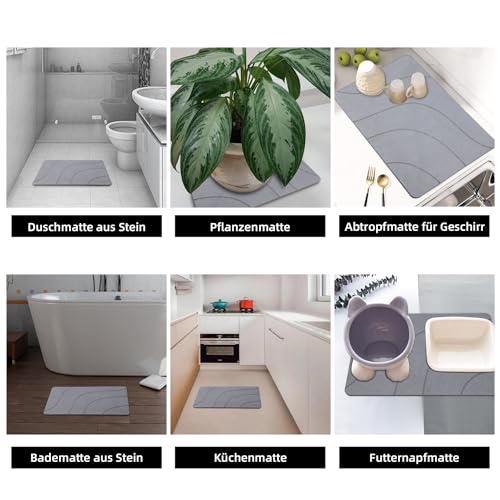 E-RFSEY Diatomite Stone Tapis de Bain en Pierre, antidérapant, Super Absorbant, à séchage Rapide, Naturel, Facile à Nettoyer (Gris) – vue 6