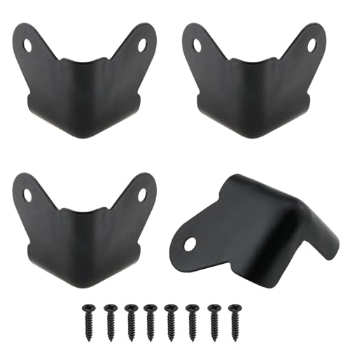 4 Pack Heavy Duty Metal Corner Protectors, Black Iron Edge Guards with Mounting Screws - Cabinet Corner Protectors for Furniture, Anti Dent Protection for Speaker Cases, Tables, Boxes