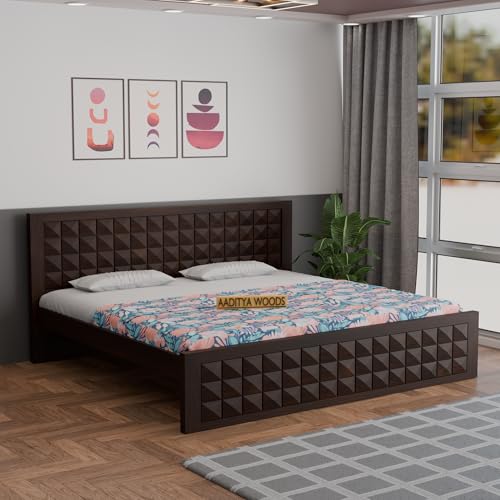 Image of AADITYA WOODS Solid Sheesham Wood King Size Bed Cot Without Storage | Wooden Bed for Bedroom | Multipurpose Use Cot Palang Diwan (Walnut k3, King) (82x74x41 inch)